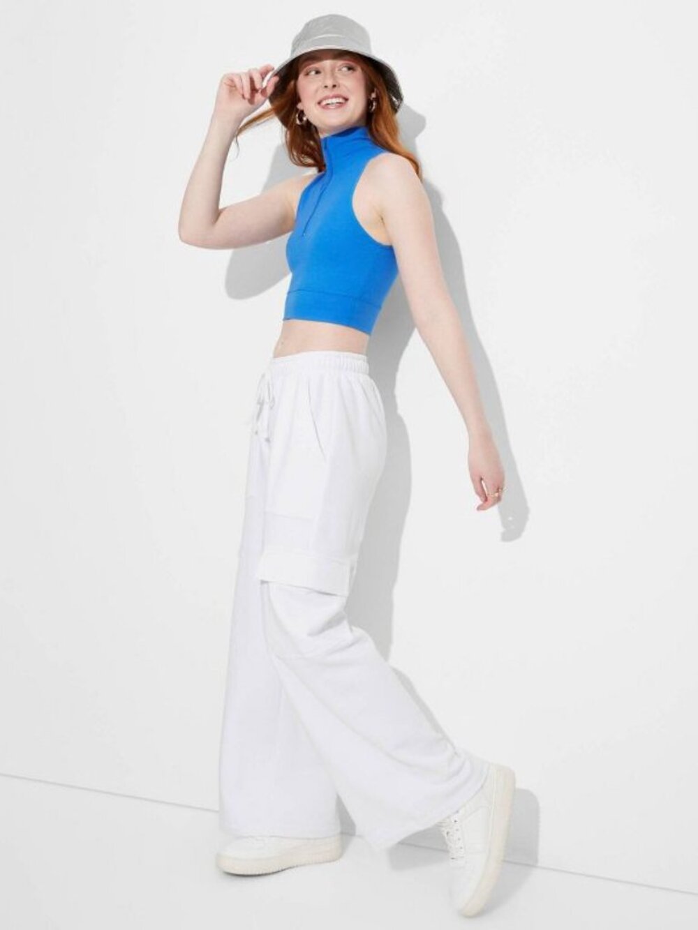 Wild Fable White Mid-Rise Baggy Cargo Wide Leg Sweatpants Women's US Size M